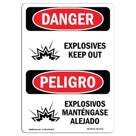 SIGNMISSION Safety Sign, OSHA Danger, 24" Height, Explosives Keep Out Bilingual Spanish OS-DS-D-1824-VS-1215